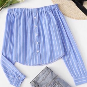NEW Pinstripe Off The Shoulder Blouse